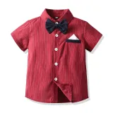 3PCS Boys Outfit Red Short Sleeve Shirt and Suspender Shorts Dress Up