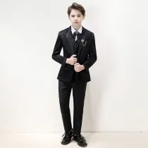 5PCS Boys Black Outfit White Shirts Suit Vest and Pants with Tie