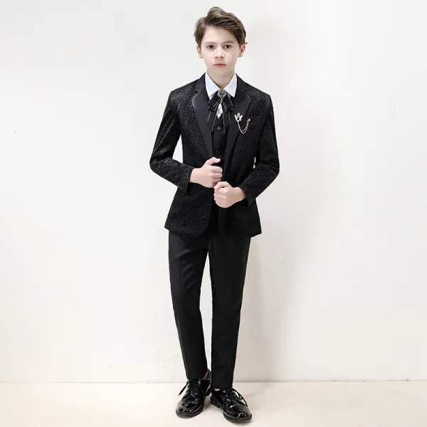 5PCS Boys Black Outfit White Shirts Suit Vest and Pants with Tie