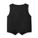 4PCS Boys Outfit Short Sleeve Shirts with Black Striped Shorts and Vest Dress Up