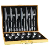 24 Piece Gold Box Smooth Edge Stainless Steel Tableware Includes Dinner Forks Knives Spoons