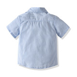 4PCS Boys Outfit Short Sleeve Shirts and Suspender Shorts