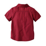 4PCS Boys Outfit Red Plaid Short Sleeve Shirts and White Suspender Shorts Dress Up