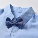 4PCS Boys Outfit Suit Shirts and Suspender Navy Pants Dress Up
