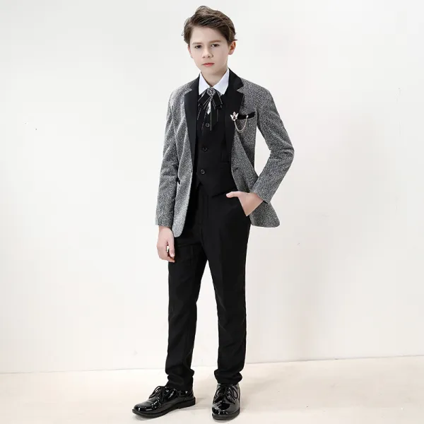 5PCS Boys Gray Outfit White Shirts Suit Vest and Pants with Tie