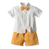 2PCS Boys Outfit Short Sleeve Shirt and Suspender Shorts Dress Up