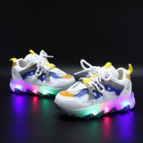 LED Light Kids Mesh Breathable Multicolor Splicing Casual Sneakers Shoes