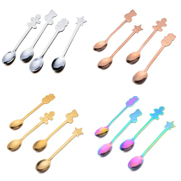 4 Pieces Silverware Star Snowman Socks Smooth Edge Stainless Steel Tableware Spoons