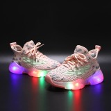 LED Light Kids Mesh Breathable Letters Flying Weaving Sneakers Shoes
