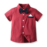 4PCS Boys Outfit Red Short Sleeve Shirts and White Suspender Shorts Dress Up