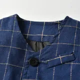 3PCS Boys Blue Plaids Outfit Long Sleeve Shirt Suit Vest and Pants Dress Up