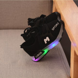 LED Light Kids Mesh Breathable Lace-up Letter Sneakers Shoes