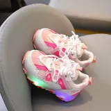 LED Light Kids Mesh Breathable Multicolor Splicing Casual Sneakers Shoes