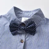 4PCS Boys Outfit Short Sleeve Striped Shirt and Suspender Shorts Dress Up