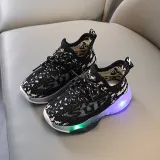 LED Light Kids Mesh Breathable Letters Flying Weaving Sneakers Shoes