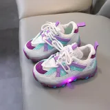 LED Light Kids Mesh Breathable Multicolor Splicing Casual Sneakers Shoes
