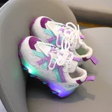 LED Light Kids Mesh Breathable Multicolor Splicing Casual Sneakers Shoes