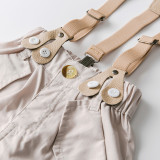 4PCS Boys Outfit White Shirts and Apricot Suspender Shorts Dress Up