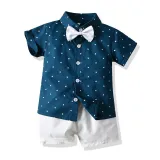 4PCS Boys Outfit Polka Dots Short Sleeve Shirt and Suspender Shorts Dress Up