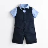 4PCS Boys Outfit Short Sleeve Shirt and Shorts with Suit Vest