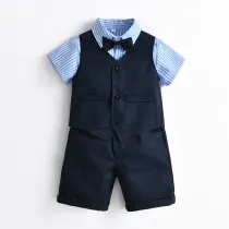 4PCS Boys Outfit Short Sleeve Shirt and Shorts with Suit Vest