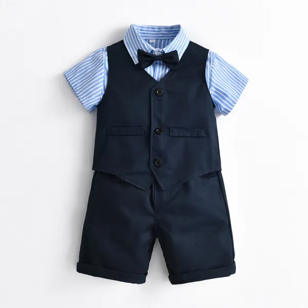 4PCS Boys Outfit Short Sleeve Shirt and Shorts with Suit Vest