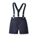 4PCS Boys Outfit Short Sleeve Blue Shirt and Suspender Shorts Dress Up