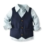 4PCS Boys Outfit Long Sleeve Shirt and Suit Vest Pants