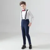 4PCS Boys Outfit Long Sleeve Shirt and Suspender Pants with Tie