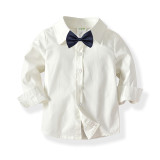 4PCS Boys Outfit Suit Shirts and Suspender Navy Pants Dress Up