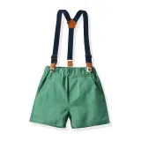 2PCS Boys Outfit Short Sleeve Shirts and Suspender Shorts with Tie