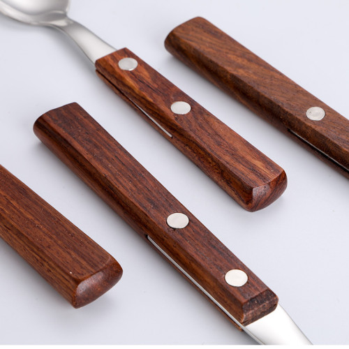 4 Piece Rosewood Hilt Smooth Edge Stainless Steel Tableware Includes Dinner Forks Knives Spoons