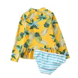 Baby Girls Pineapple Lemon Pattern Printed Swimsuits Ruffled Long Sleeve Beachwear