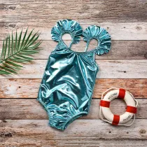 Baby Girls Swimsuit Gold Glossy Ruffled One-Piece Swimwear