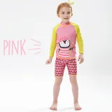 Kids Swimsuit Cartoon Penguin Long Sleeve Tops And Short Pants