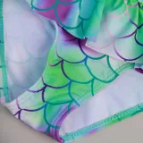 Toddler Girl Mermaid Swimsuit Scale Ruffle Off-the-shoulder Beachwear Set