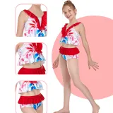 Girls Swimsuit Two-Pieces Ruffled Bikini Flower Printed Set Beachwear For Toddler Kids