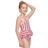 Girls One-Piece Vertical Stripe Swimsuit Ruffled Beachwear For Toddler Kids