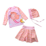 3PCS Baby Toddler Girl Swimsuit Mermaid Ripple Printing Set