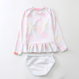 Baby Girls Pineapple Lemon Pattern Printed Swimsuits Ruffled Long Sleeve Beachwear