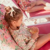 Baby Toddler Girl Swimsuit Flower Printing Long Sleeve Lace Beachwear Set