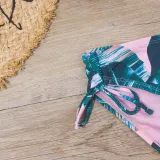 Toddler Girl Swimsuit Leaves Printing Bikini Bowknot Beachwear Set