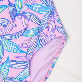 Toddler Girl Swimsuit Purple Leaves Printing Ruffled Off-the-shoulder Beachwear