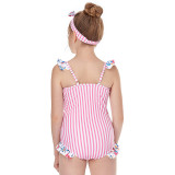 Girls Swimsuit Flamingo Stripe One-Piece Bikini Set Beachwear For Toddler Kids
