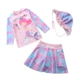 3PCS Baby Toddler Girl Pink Cartoon Mermaid Swimsuit Beachwear