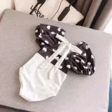 Baby Girls Swimsuit Black White Heart Shape Puff Sleeve One-Piece Bikini With Cap
