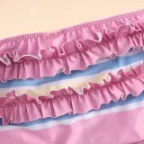 3PCS Toddler Girl Swimsuit Stripe Dot Bowknot Ruffled Beachwear