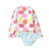 Baby Girls Pineapple Lemon Pattern Printed Swimsuits Ruffled Long Sleeve Beachwear