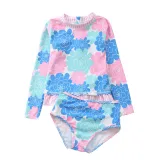 Baby Girls Flower Pattern Printed Swimsuits Ruffled Long Sleeve Beachwear
