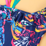 Toddler Girl Swimsuit Colourful Butterfly Printing Ruffled Beachwear